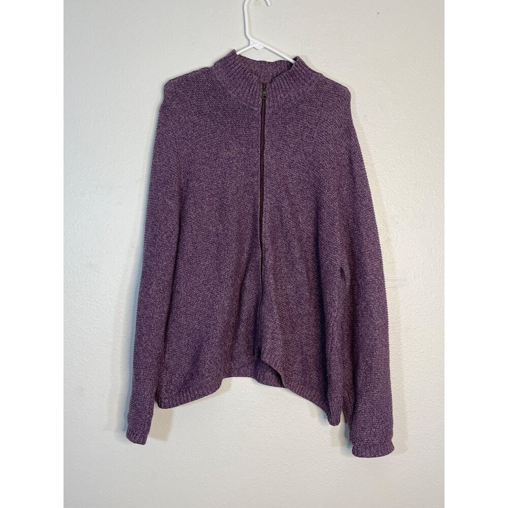 Sahalie Zipper Front Cardigan Knit Cotton Blend Marled Purple Size 1X